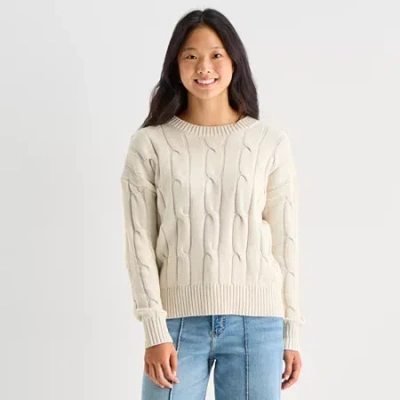 Arizona Juniors Womens Crew Neck Long Sleeve Pullover Sweater In Gray