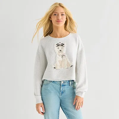 Arizona Juniors Womens Crew Neck Long Sleeve Pullover Sweater In Gray