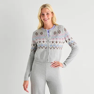 Arizona Juniors Womens Crew Neck Long Sleeve Pullover Sweater In Gray