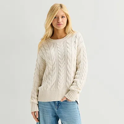 Arizona Juniors Womens Crew Neck Long Sleeve Pullover Sweater In Gray