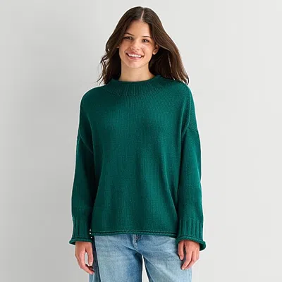 Arizona Juniors Womens Crew Neck Long Sleeve Pullover Sweater In Green