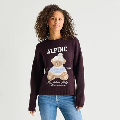 Arizona Juniors Womens Crew Neck Long Sleeve Pullover Sweater In Multi