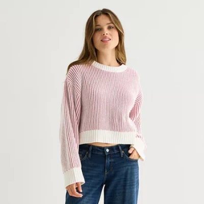 Arizona Juniors Womens Crew Neck Long Sleeve Pullover Sweater In Pink