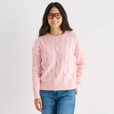 Arizona Juniors Womens Crew Neck Long Sleeve Pullover Sweater In Pink