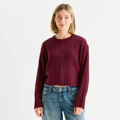 Arizona Juniors Womens Crew Neck Long Sleeve Pullover Sweater In Red