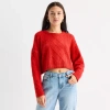 Arizona Juniors Womens Crew Neck Long Sleeve Pullover Sweater In Red