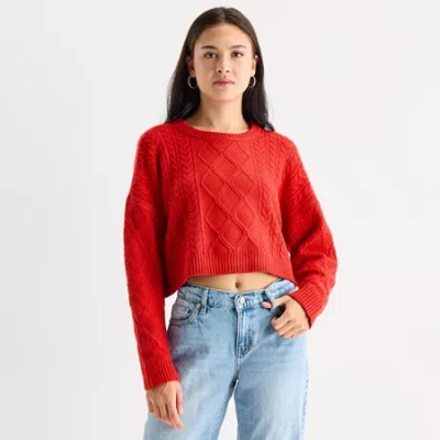 Arizona Juniors Womens Crew Neck Long Sleeve Pullover Sweater In Red