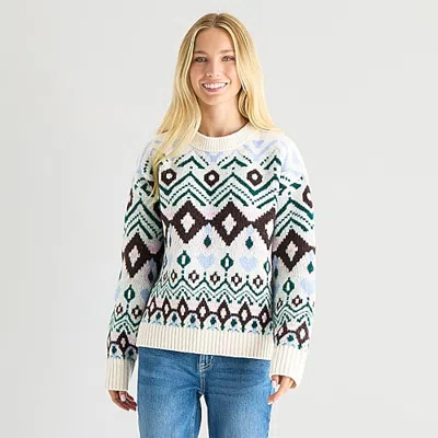 Arizona Juniors Womens Crew Neck Long Sleeve Pullover Sweater In White