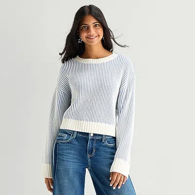 Arizona Juniors Womens Crew Neck Long Sleeve Striped Pullover Sweater In Blue