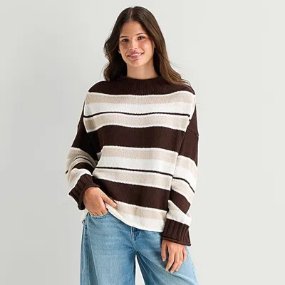 Arizona Juniors Womens Crew Neck Long Sleeve Striped Pullover Sweater In Gold