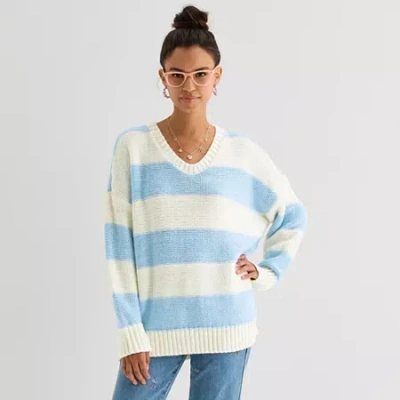 Arizona Juniors Womens V Neck Long Sleeve Pullover Sweater In Blue