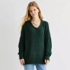 Arizona Juniors Womens V Neck Long Sleeve Pullover Sweater In Green