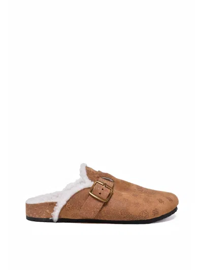 Arizona Love Beige Leather Shearling Mules In Brown