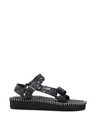 Arizona Love Trekky Embroidered Blanket-stitched Sandals In Black