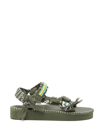Arizona Love Trekky Stitch Bead-embellished Bandana-print Sandals In Green