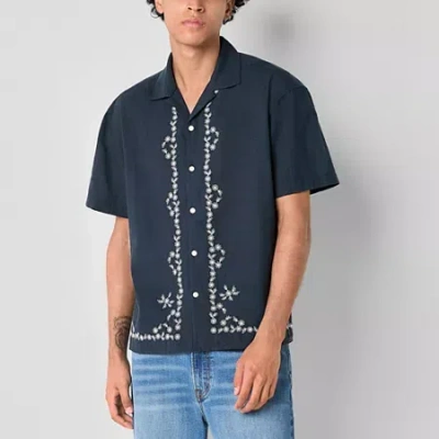 Arizona Mens Boxy Fit Embroidered Camp Shirt In Blue