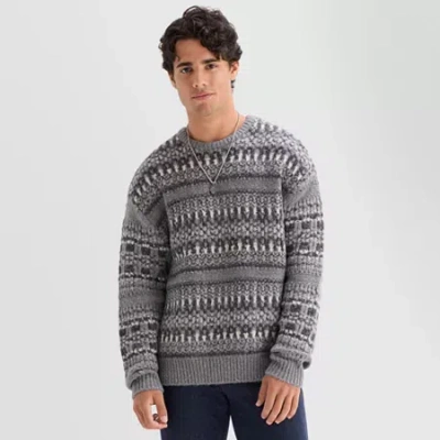 Arizona Mens Crew Neck Long Sleeve Pullover Sweater In Gray