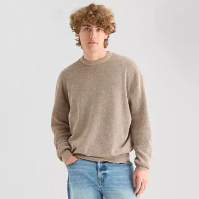 Arizona Mens Crew Neck Long Sleeve Pullover Sweater In Brown