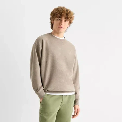 Arizona Mens Crew Neck Long Sleeve Sweatshirt In Brown