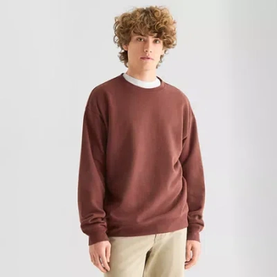 Arizona Mens Crew Neck Long Sleeve Sweatshirt In Brown