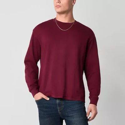 Arizona Mens Crew Neck Long Sleeve T-shirt In Burgundy