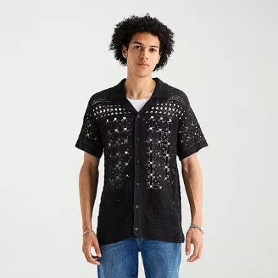 Arizona Mens Crew Neck Short Sleeve Pullover Sweater In Black