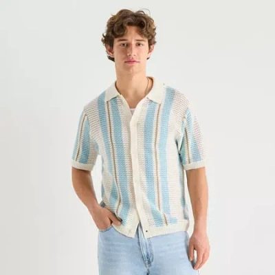 Arizona Mens Crew Neck Short Sleeve Pullover Sweater In Blue