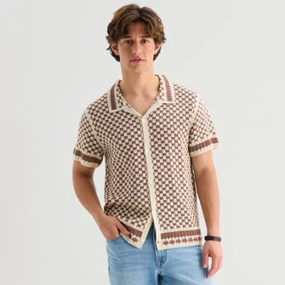 Arizona Mens Crew Neck Short Sleeve Pullover Sweater In Brown