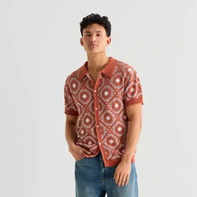 Arizona Mens Crew Neck Short Sleeve Pullover Sweater In Orange