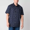 Arizona Mens Easy-on + Easy-off Short Sleeve Regular Fit Big And Tall Button-down Shirt In Blue