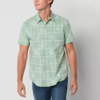 Arizona Mens Easy-on + Easy-off Short Sleeve Regular Fit Button-down Shirt In Blue