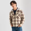 Arizona Mens Hooded Long Sleeve Regular Fit Flannel Shirt In Brown