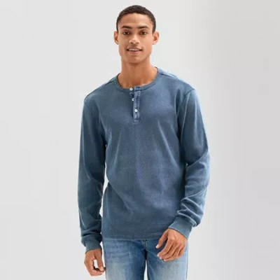 Arizona Mens Long Sleeve Regular Fit Henley Shirt In Blue