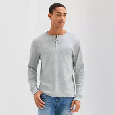 Arizona Mens Long Sleeve Regular Fit Henley Shirt In Gray