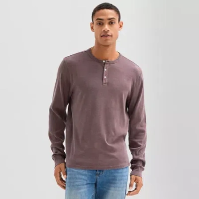 Arizona Mens Long Sleeve Regular Fit Henley Shirt In Gray