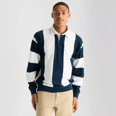 Arizona Mens Long Sleeve Regular Fit Spread Collar Striped Rugby Shirt In Blue