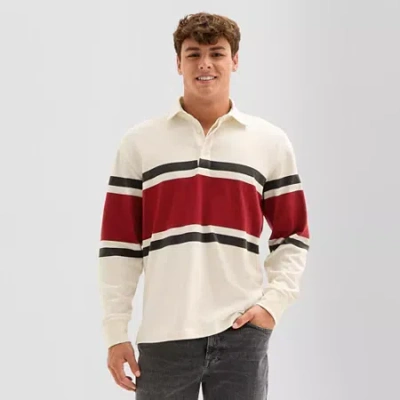 Arizona Mens Long Sleeve Regular Fit Spread Collar Striped Rugby Shirt In White