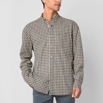 Arizona Mens Long Sleeve Relaxed Fit Button-down Shirt In Black