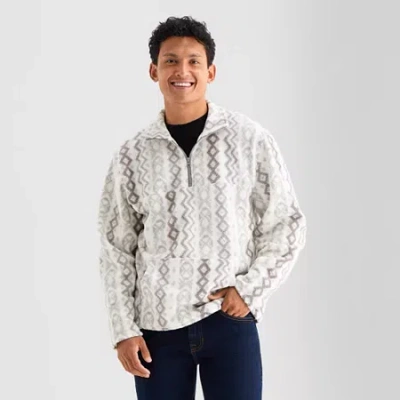 Arizona Mens Long Sleeve Sherpa Quarter-zip Pullover In White