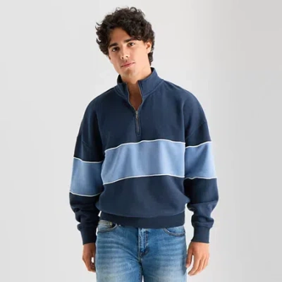 Arizona Mens Mock Neck Long Sleeve Quarter-zip Pullover In Blue
