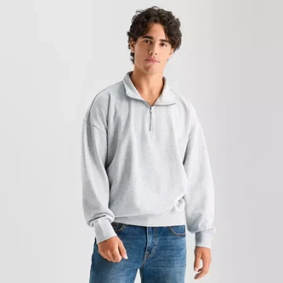 Arizona Mens Mock Neck Long Sleeve Quarter-zip Pullover In Gray