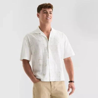 Arizona Mens Relaxed Fit Short Sleeve Embroidered Button-down Shirt In White