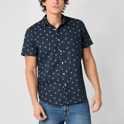 Arizona Mens Short Sleeve Button-down Shirt In Blue