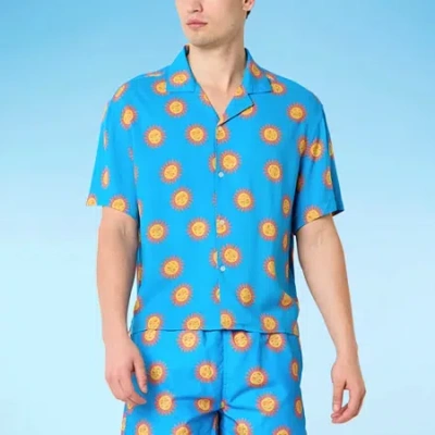 Arizona Mens Short Sleeve Camp Shirt In Blue