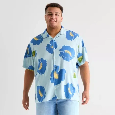 Arizona Mens Short Sleeve Classic Fit Big And Tall Button-down Shirt In Blue