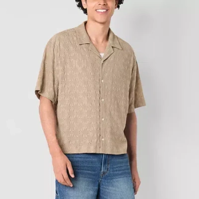 Arizona Mens Short Sleeve Cropped Textured Button-down Shirt In Multi