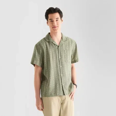 Arizona Mens Short Sleeve Fitted Sleeve Button-down Shirt In Green