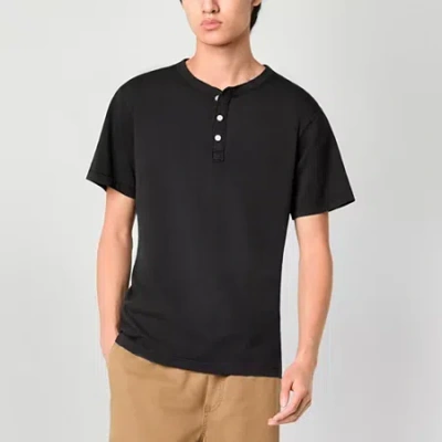 Arizona Mens Short Sleeve Henley Shirt In Black