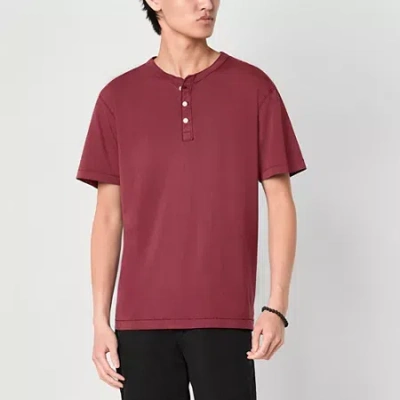Arizona Mens Short Sleeve Henley Shirt In Burgundy