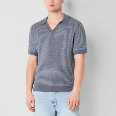 Arizona Mens Short Sleeve Johnny Collar Sweater Polo In Blue